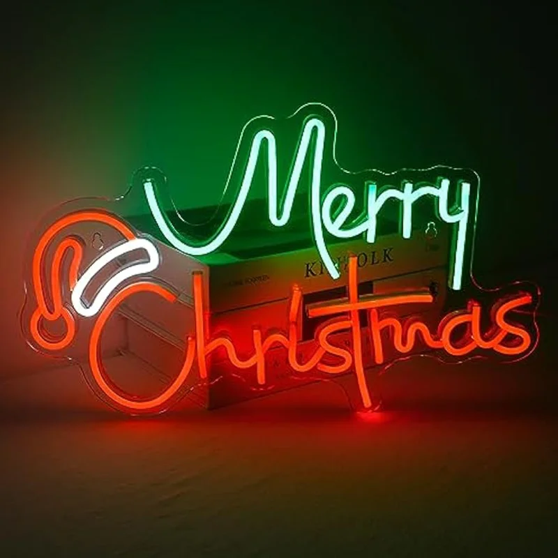 

Green Merry Christmas Neon Sign Christmas Hat LED Sign Light Wall Art Decor For Party Bedroom Night Light Christmas Gifts