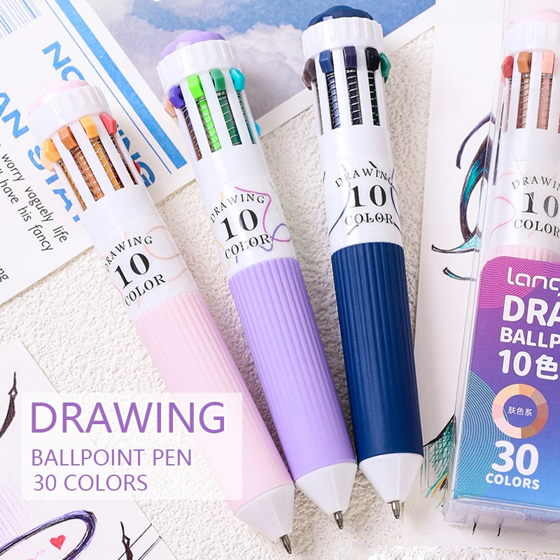 3 Pcs/Set Creative 10 In 1 Colored Drawing Ballpoing Pens 58 Colors Student Painting Diary Writing Pen Stationery