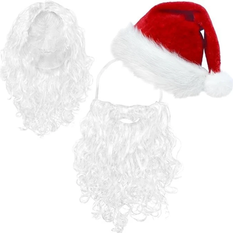 7 Piece Santa Costume Set With Red Hat And White Beard For Christmas Parties Family Events