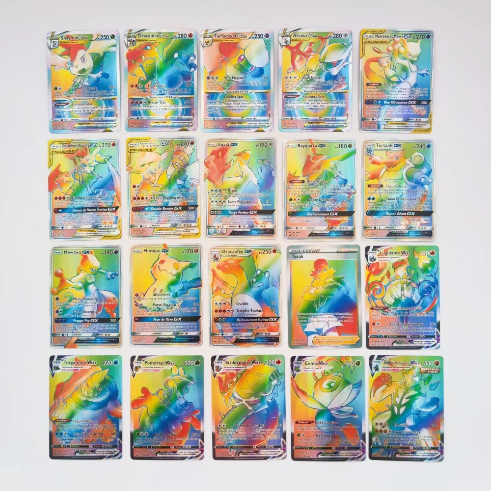 60pcs Pokemon Card Not Repeating French Rainbow Card Collection Cards Game Battle Carte Trading Children Toy