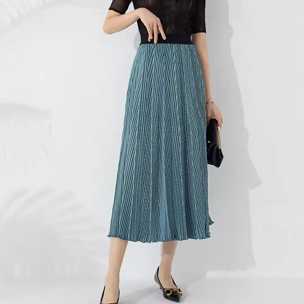 Miyake pleated new women's fashionable design fish scale skirt elastic high waist wavy edge large hem pleated skirt