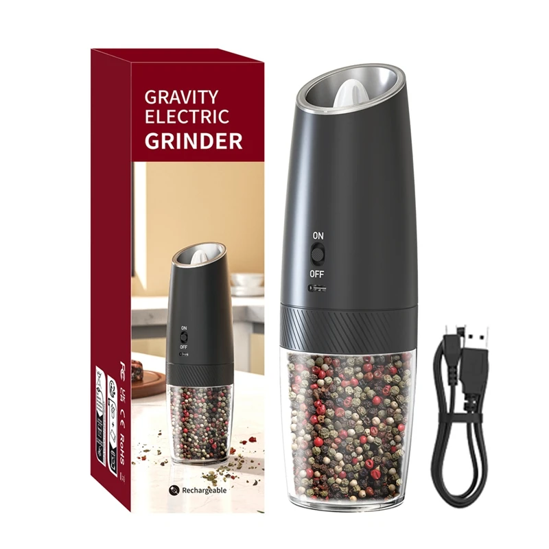 ABHG Rechargeable Electric Salt & Pepper Grinder With Adjustable Coarseness Refillable Mill Battery Powered Kitchen Gadget