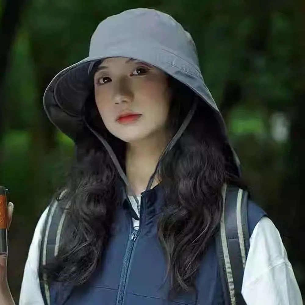 

Sun Hat Solid Color Sunshade Shawl Cap Wide-brimmed Portable Neck Protection Hat Polyester Thin Neck Cover Hiking Cap for Gift