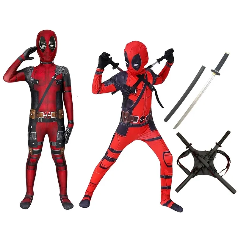 

Костюм супергероя Дэдпула, детский карнавальный костюм, боди Дэдпула, костюм на Хэллоуин, детский комбинезон, костюм, рюкзак, комплект мечей