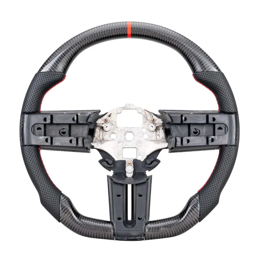 

Real Carbon Fiber Steering Wheel Red Center Line Fit For Ford Mustang GT 2006-2011 Racing Steering Wheel Perforated Leather