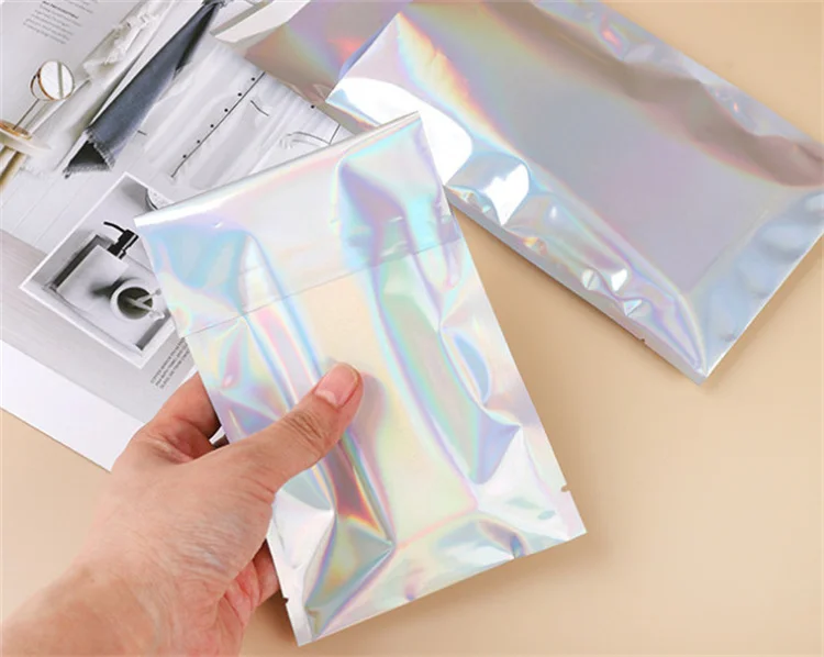 140Micron Aluminum Foil Holographic Self-adhesive Packaging Bag Rainbow Onaments Jewelry Phonecell Data Wire Mailer Gift Pouches