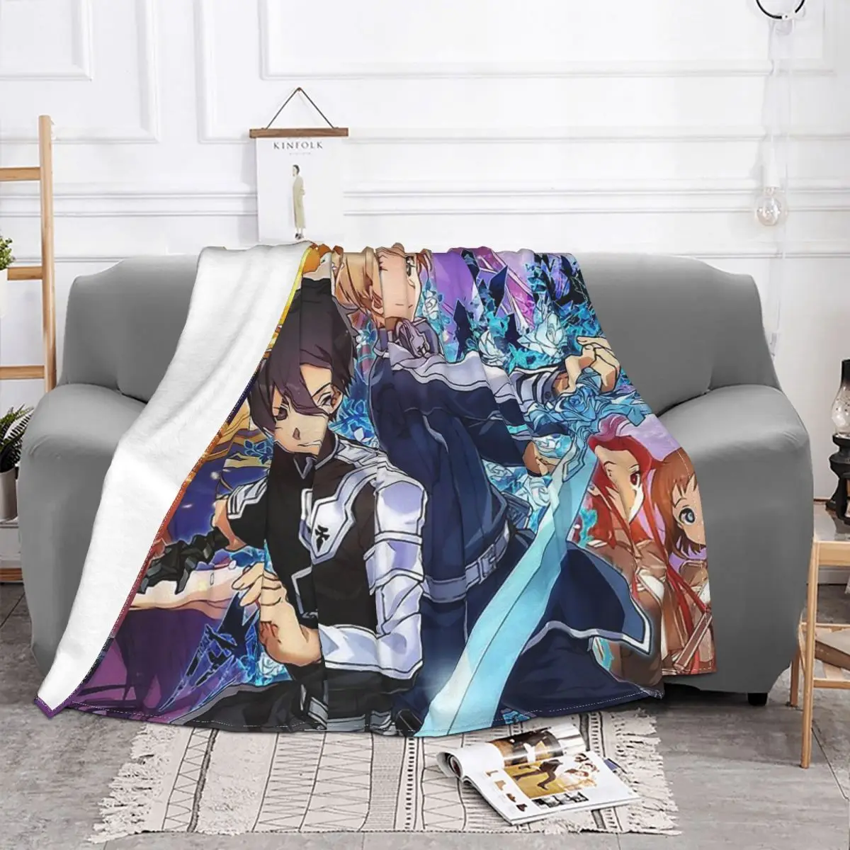 Art Online Blanket Alicization Kirito Anime Series Fleece Plush Super Warm Ultra-Soft Throw Blankets For Sofa Plush Thin Quilt