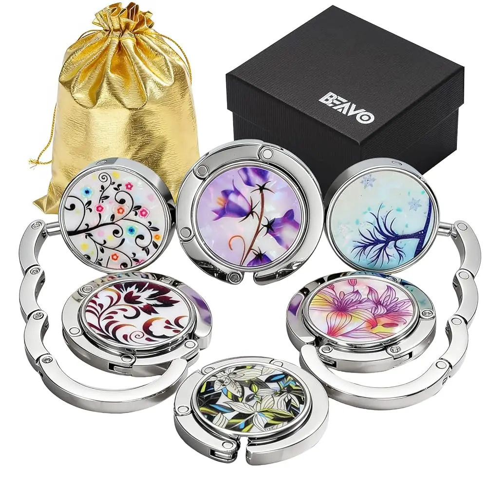 Set of 6 Mixed Pattern Foldable Womens Bag Purse Hook Handbag Hanger Holder