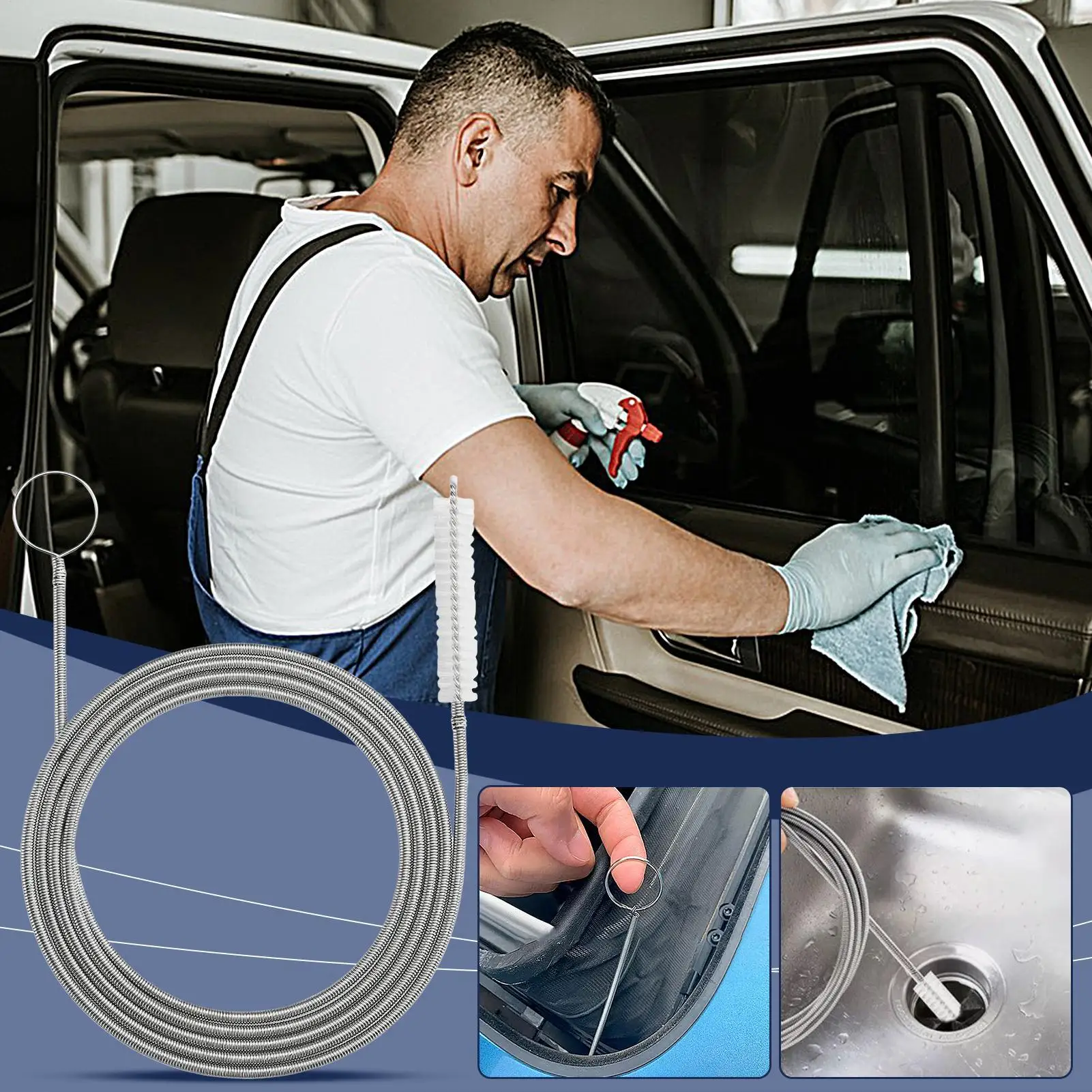 Car Drainage Brush Automotive Care Accessories Pipe Cleaning Brush 59Inch Sunroof Scrubber For Bathroom Kitchen Laundry Window