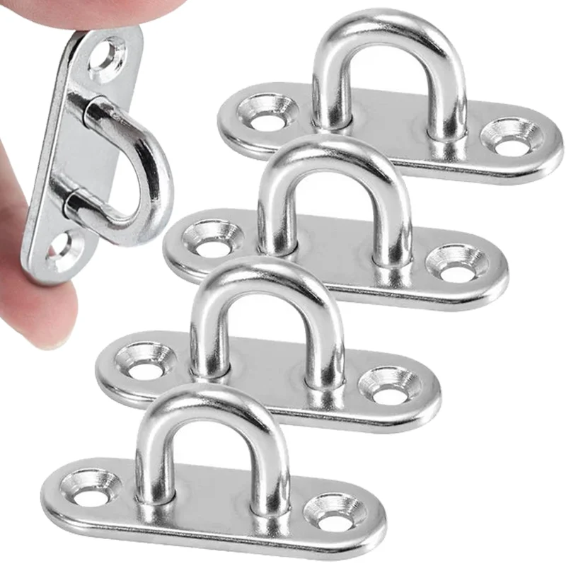 M5/M6/M8 Eye Plate Wall Mounting Hooks Stainless Steel Ceiling U Hook for Hanging Flower Pots Marine Hardware Staple Ring Hooks