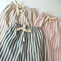 Linen Cotton Stripe Pants for Boys Girls Summer Autumn Casual Loose Kids Children's Trousers 3