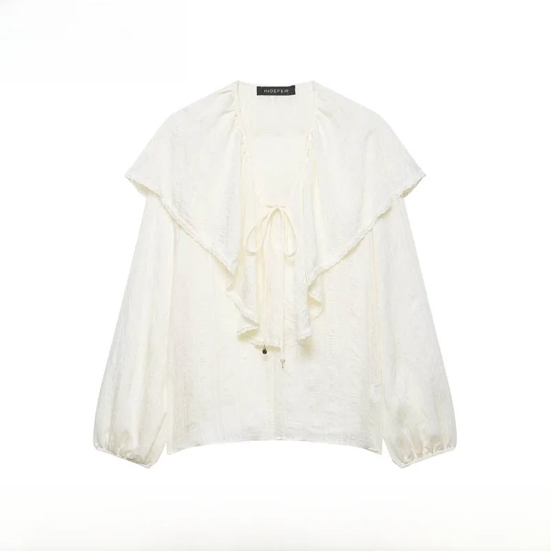 

Faionable Layered Trim Decorative irt New Autumn Winter Women's Clothing ZR Sle Versatile Long Sve Polyester Fiber