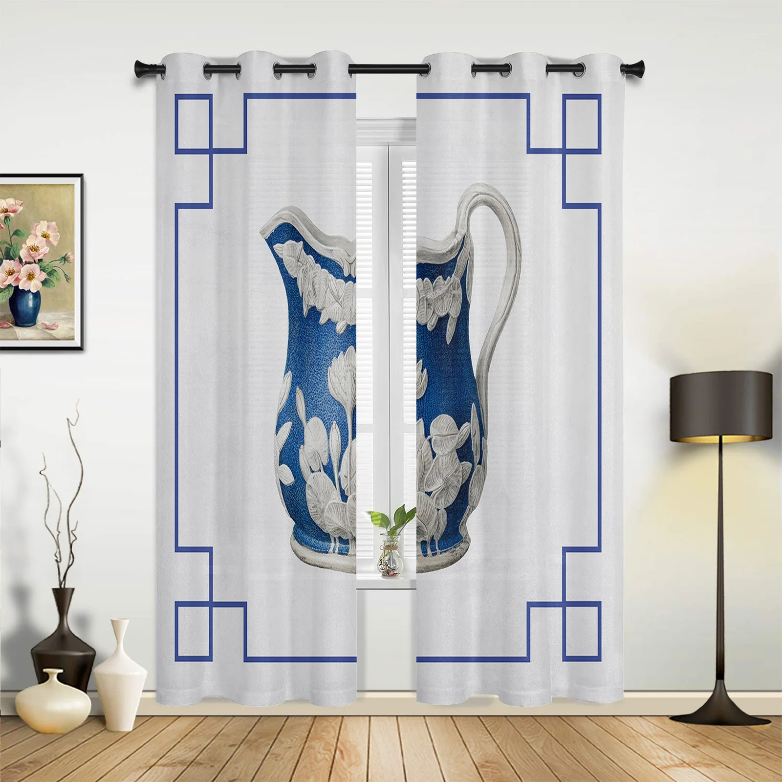 Vintage Blue And White Porcelain Chinese Style Curtains for Bedroom Living Room Drapes Kitchen Room Window Curtain Home Decor