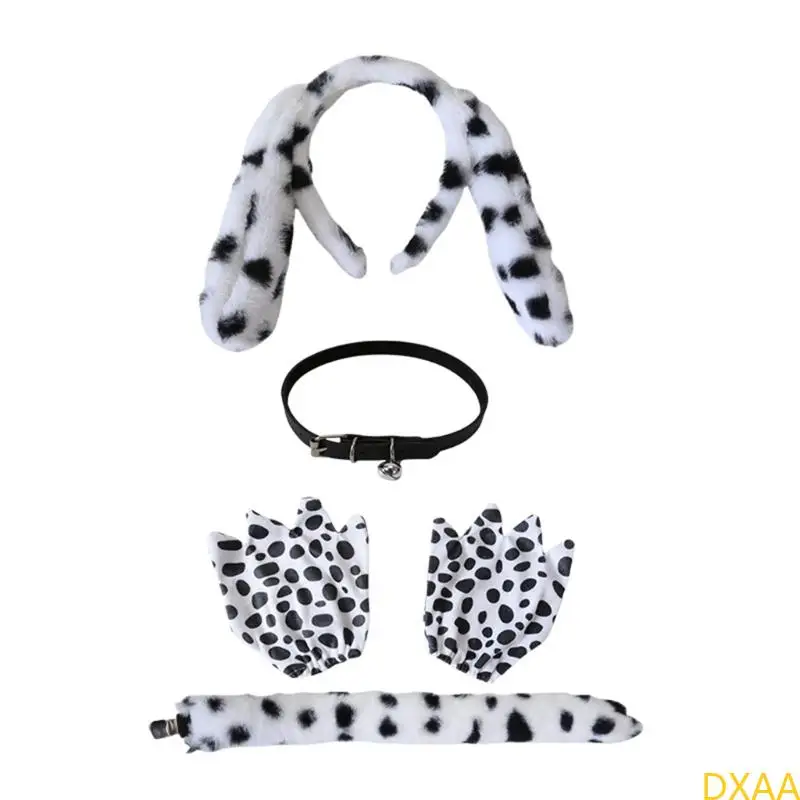 

DXAA Halloween Dalmatian Puppy Costume Set Ears Headband Bells Choker Tail Gloves