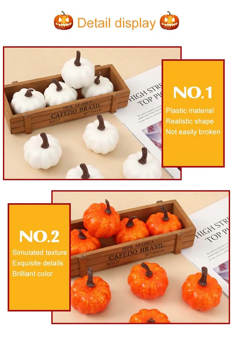 6/12 Stück Simulierter Kürbis 5,5 cm Kunststoff Halloween Familie DIY Dekoration für Partys und Festivals Mini Gemüsemodell TMZ – Detail 8