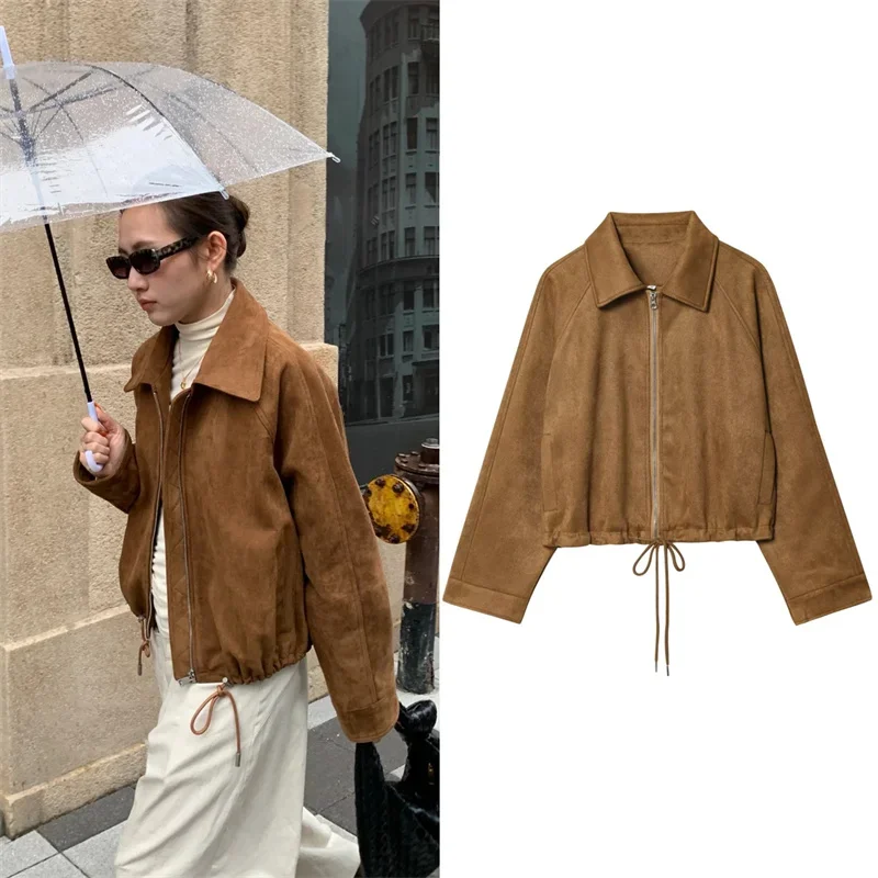 New Fall Womens Jacket Fleece Lapel Long Sleeve Casual Fashion Versatile Outerwear Coat