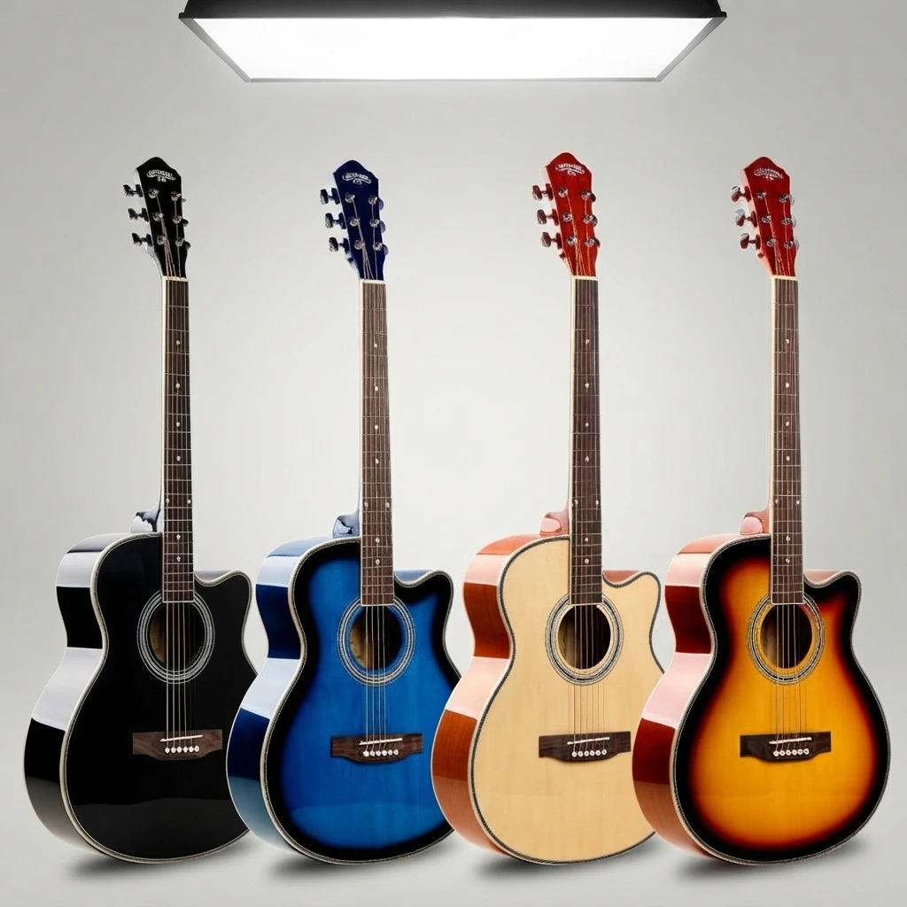 Multi-Color Cutaway Acoustic Guitar GA Shape 6 Strings, Black Blue Natural Sunburst Options for Beginners, Great for Practice