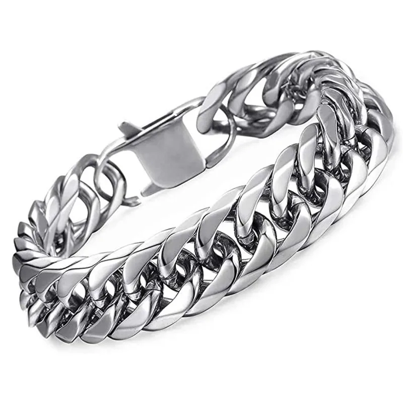 HNSP 8MM -14MM Thick Stainless Steel Bracelet For Men Hip Hop Rock Hand Chain Male Jewelry