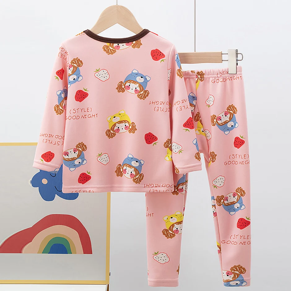 2-teiliges Herbst- und Winter-Kinder-Plüsch-dickes warmes Heim-Unterwäsche-Set für Jungen und Mädchen, lustige und niedliche Oberteile, bequeme Hosen – Detail 6