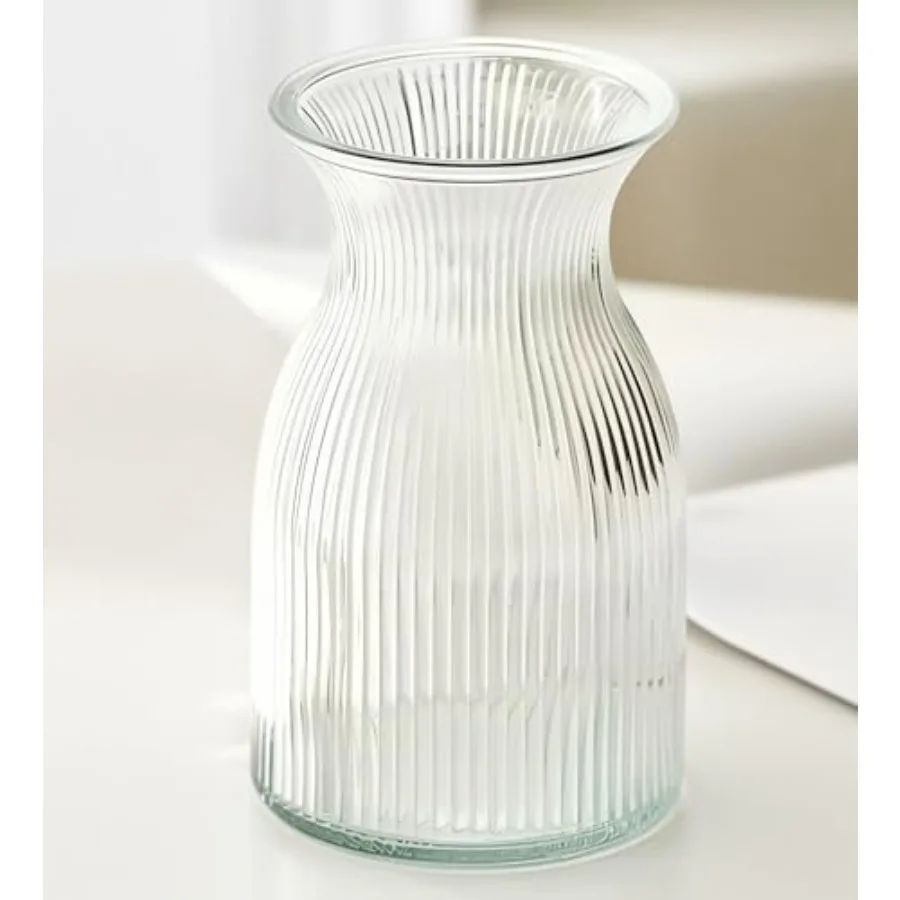 2026 Ribbed Glass Vase for Home Decor