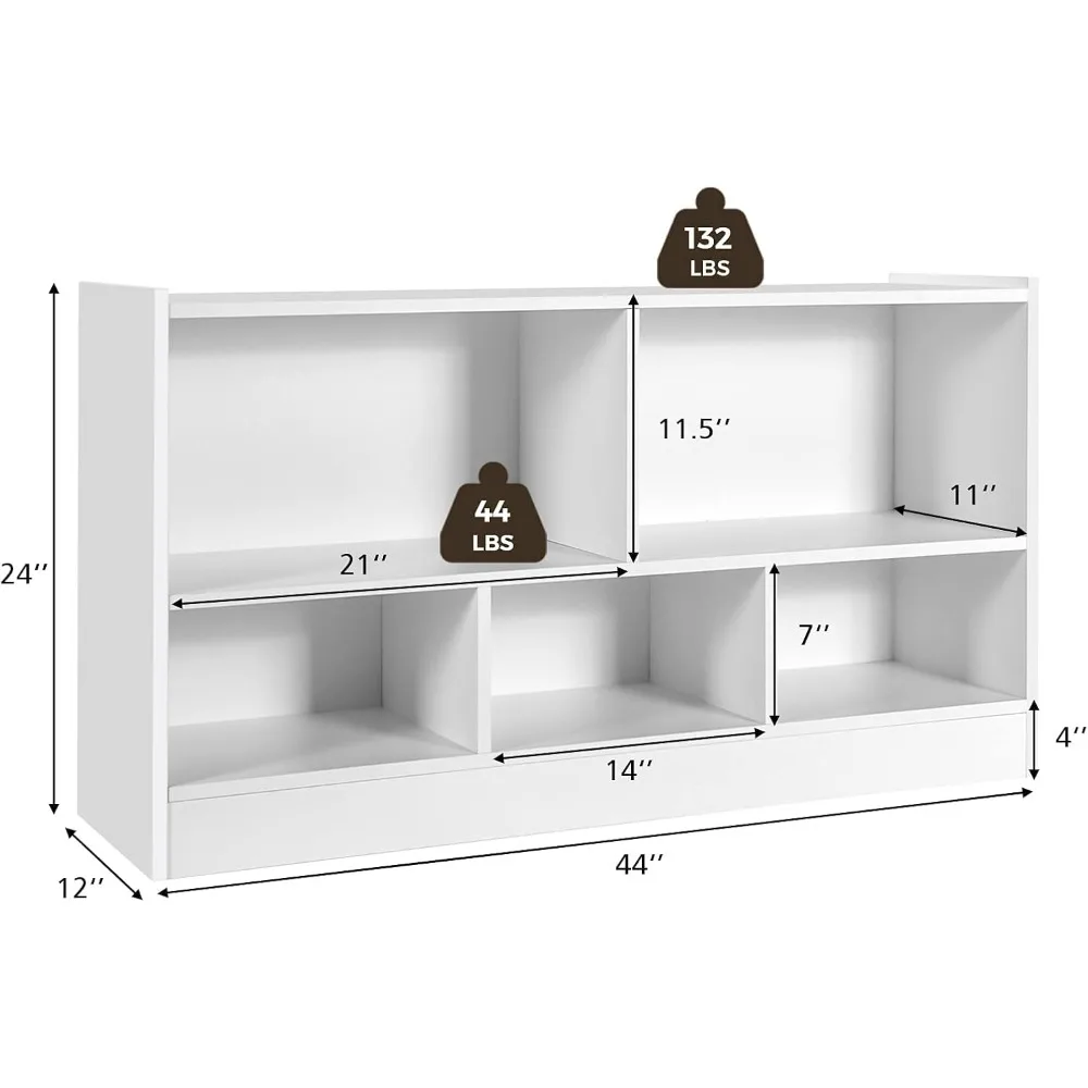 5 Cube Bookcase, Wood Bookshelf with Open Storage Shelves, Modern Display Shelf, Low Bookshelves and Bookcases, Small Boo