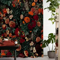 1pc Vintage Flower Printed Waterproof Shower Curtain With 12 Plastic Hooks, Bathroom Divider, Bathroom Decor Window Curtain