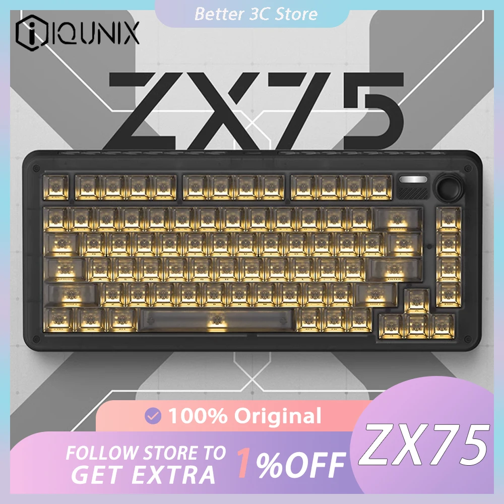 IQUNIX ZX75 Dark Side Mechanical Keyboard Multifunctional Knob Three Mode RGB Gaming Keyboard Hot Swap 81 keys Pc Gamer Office