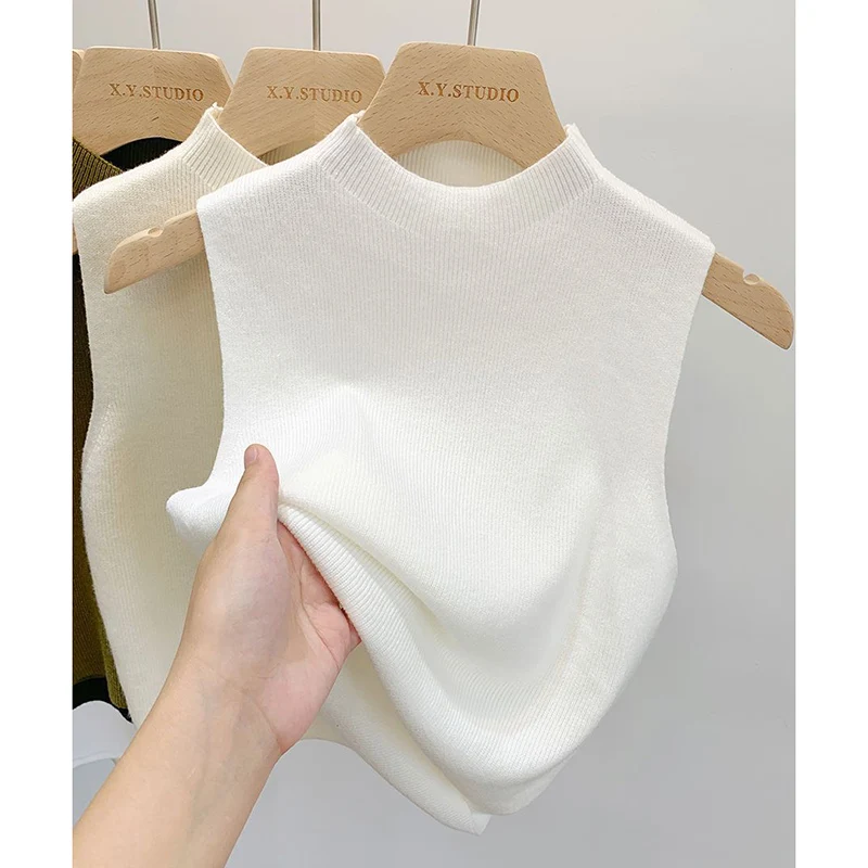 

Autumn Women Chic Solid Knitted Vest Short Tops Female Underwear Pullover Sweaters Lady Korean Fashion Sweaters Clothes