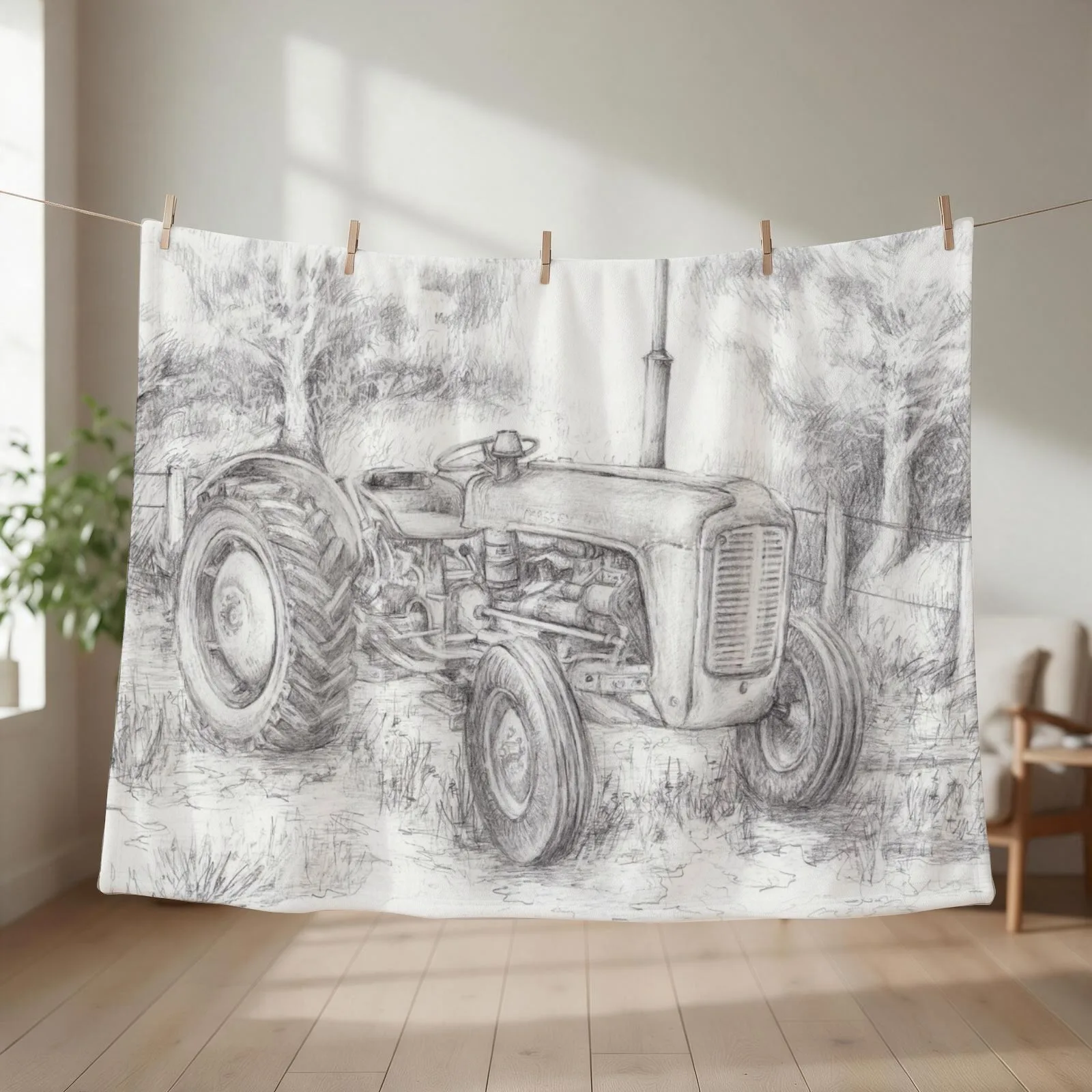 Massey Ferguson 35 tractor drawing Throw Blanket couch cozy soft plush fuzzy picnic outdoor blanket