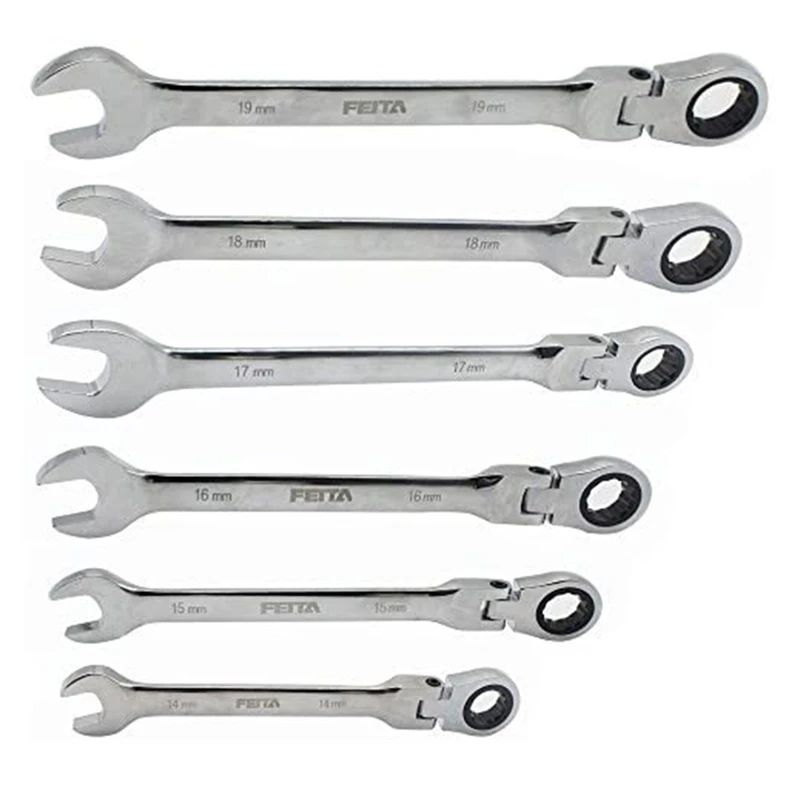 FEITA Flexible Ratchet Wrench 8-19mm Spanner Gear Ring Ratcheting Combination Flexi Wrench Kit Metric Flex Head Keys Car Tools