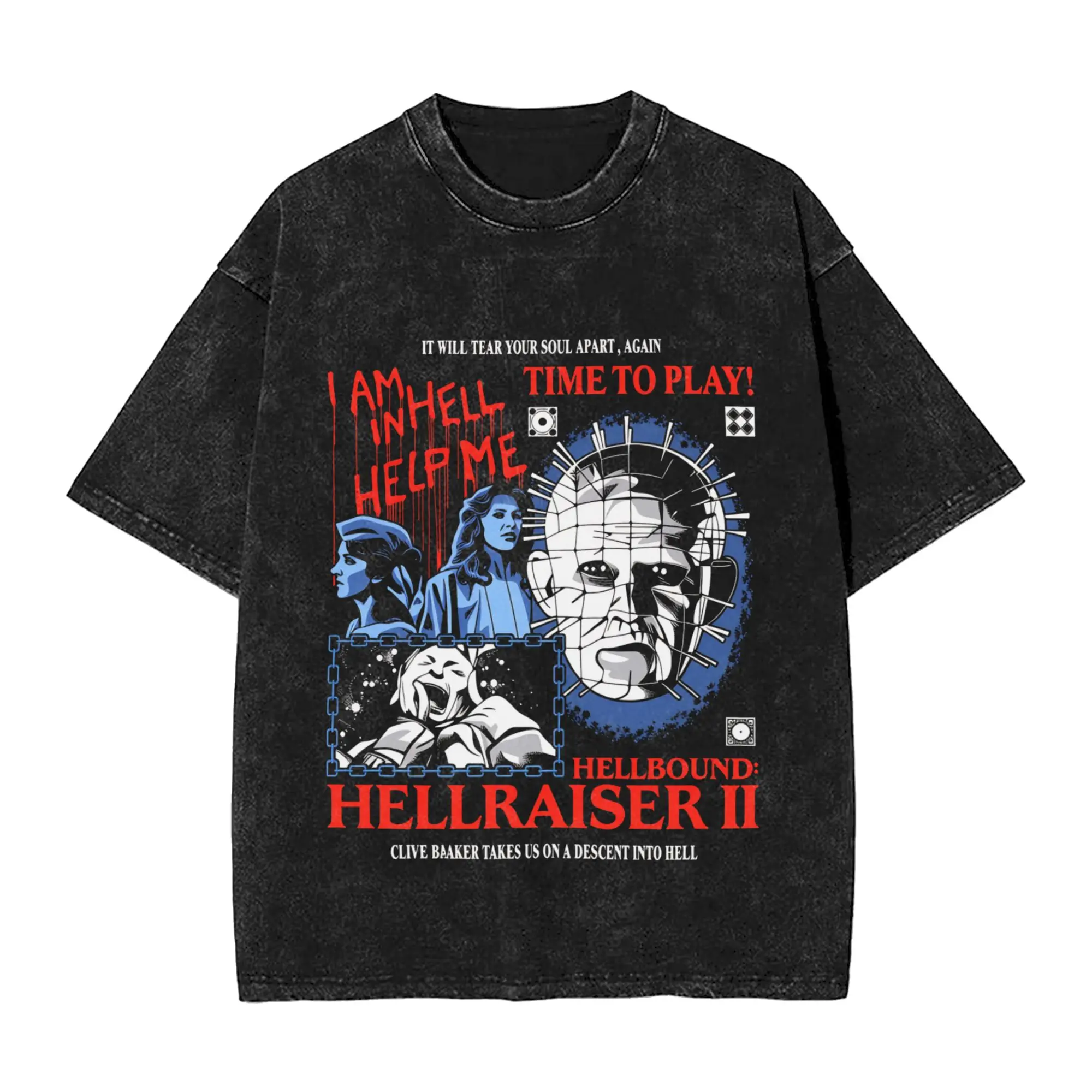 Couple T Shirt Hellraiser Horror Movie Washed T Shirts Trendy Cool  Shirt Aesthetic Loose Cotton Clothing Dropshipping