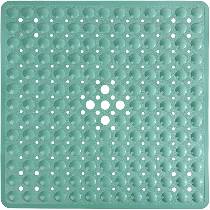 Square Bath Shower Tub Mat for Bathroom Non Slip Bathtub Mats with Suction Cups Drain Holes Machine Washable 53x53cm/ 21x21 Inch