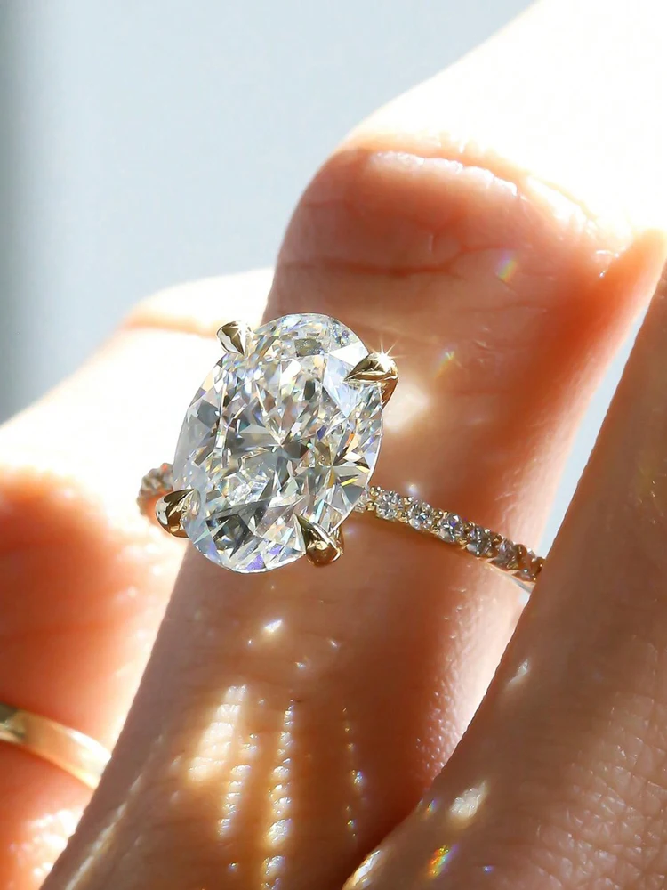 925 فضة زركونيا رائع لامعة 1-5CT البيضاوي حجر خاتم للنساء المشاركة الزفاف الفاخرة عالية الجودة غرامة مجوهرات