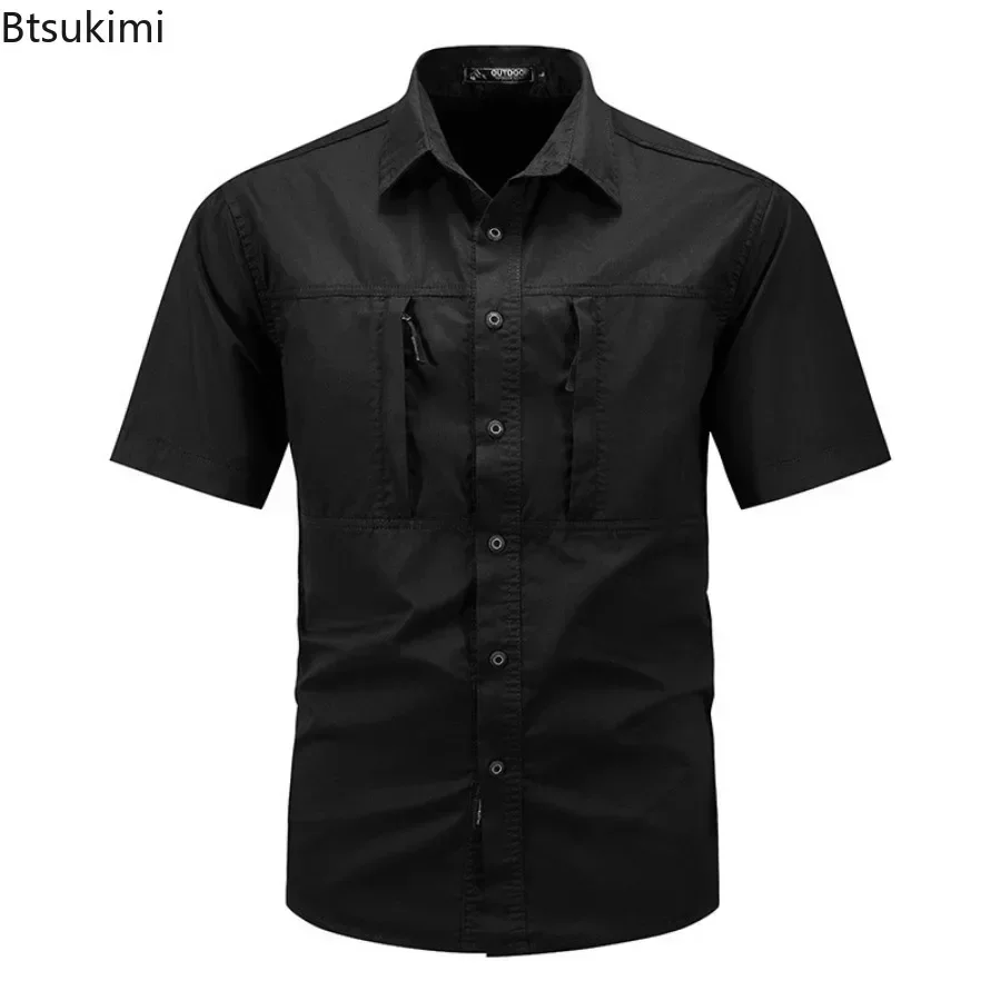 Nuevas camisas tácticas de manga corta 100% de algodón para hombre, camisa Cargo multibolsillos para exteriores de verano, camisetas de trabajo para