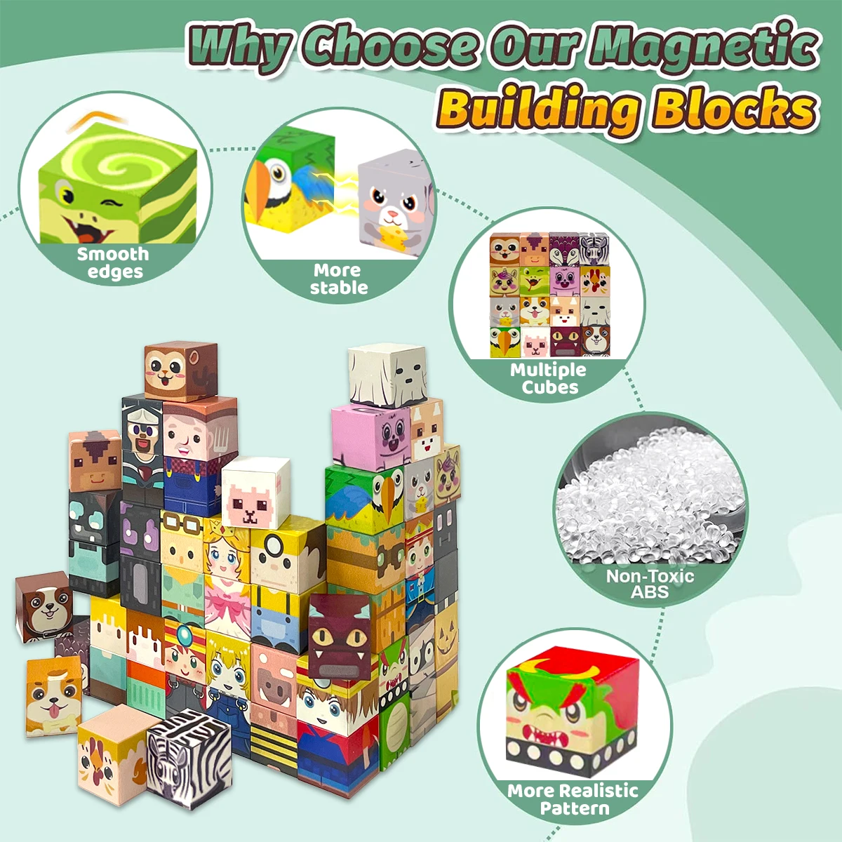磁気ビルディングブロックおもちゃ キャラクター 動物 磁石付き 組み立ておもちゃ STEM感覚ギフト 子供 男の子 女の子向け 16/36個