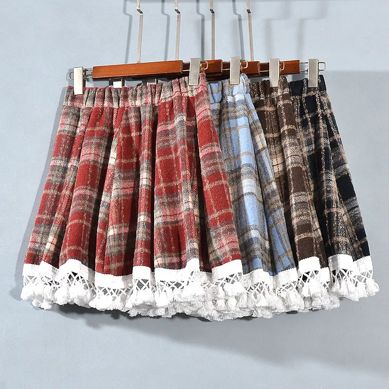 

Юбка Ele ort, весна-осень 2023, шерстяная женская клетчатая юбка с эластичной резинкой на талии, антилегкая юбка f-длины Ciwalk