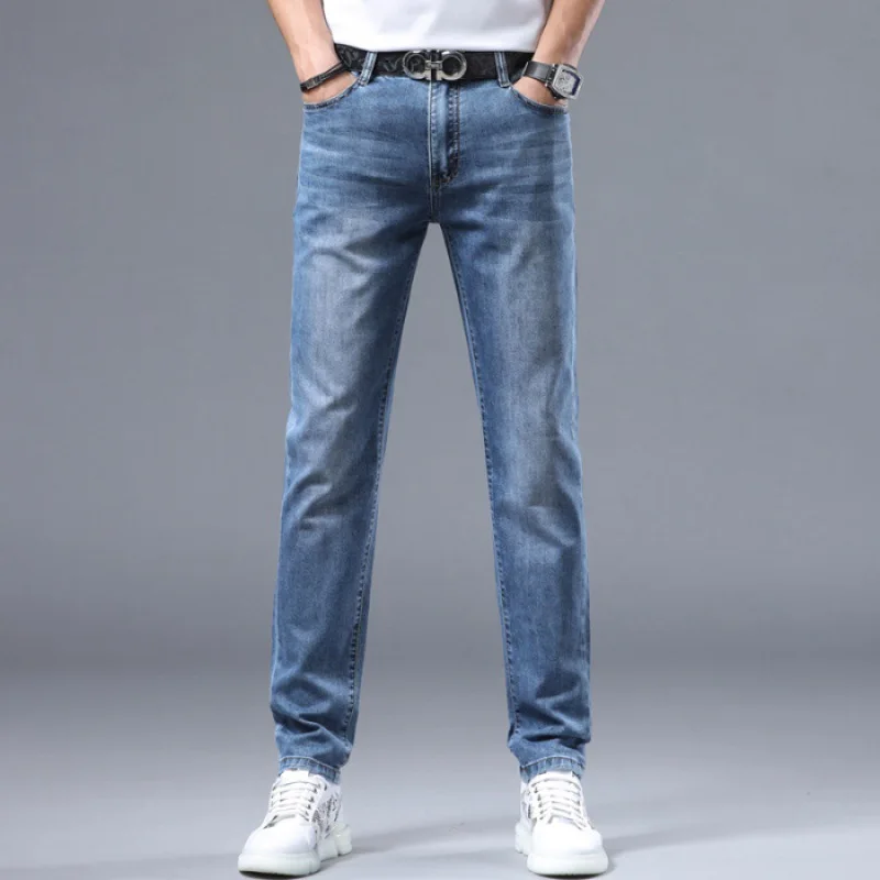 2024 New light luxury high-end jeans men's spring fashion brand embroidered slim light straight-leg casual long pants