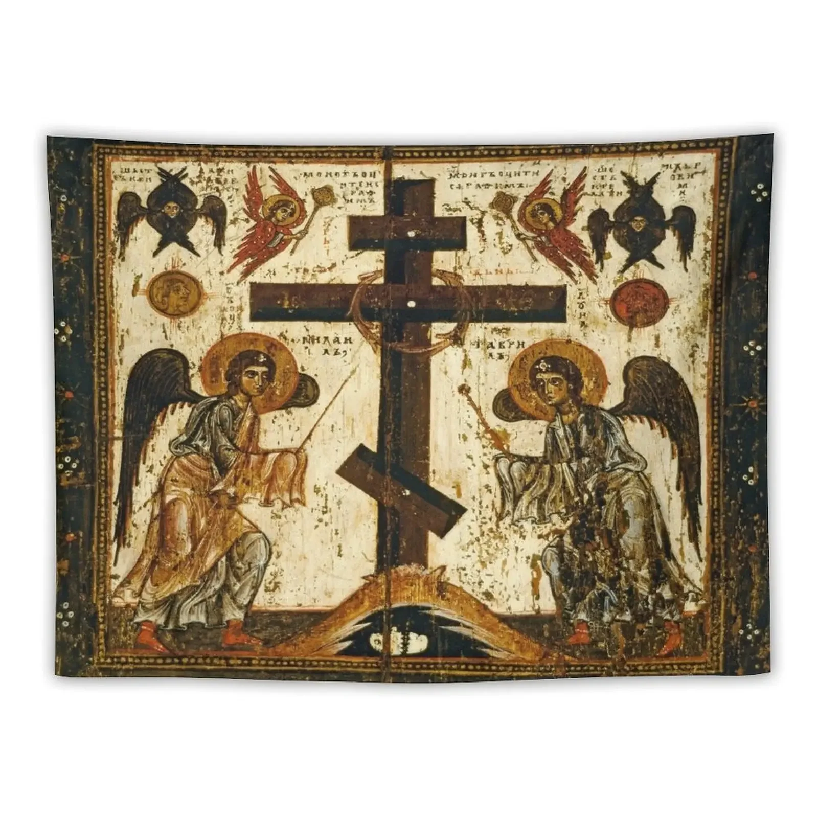 Orthodox Icon Angels Venerating the Cross Tapestry Japanese Room Decor Decoration For Rooms Tapestry