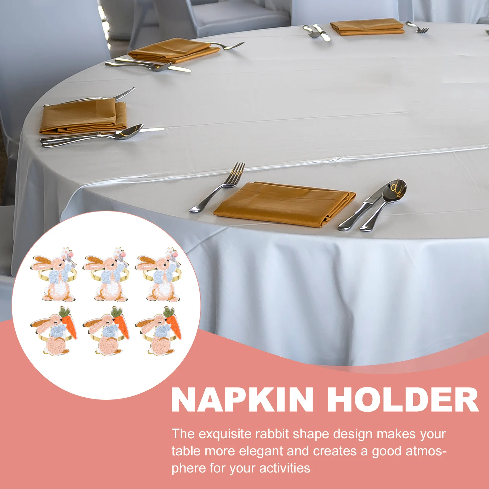 

6pcs Napkin Rings Mushroom Shape Easter Tableware Alloy Material Dining Decor Banquet Accessories Smooth Finish Sturdy Surface
