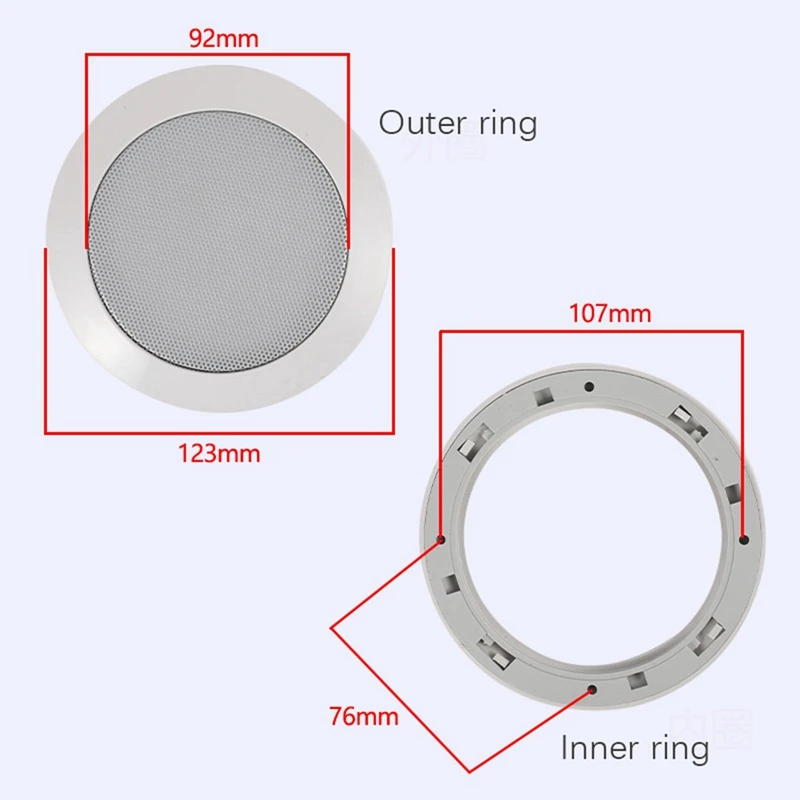 Grille de haut-parleur de plafond RISE-2X, grille de haut-parleur audio encastrée au plafond de 4 pouces (argent)