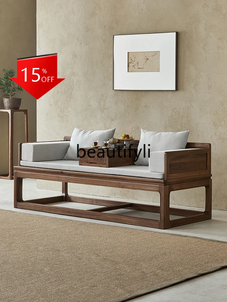 D80 North American black walnut sofa bed New Chinese modern solid wood sofa Living room Arhat bed