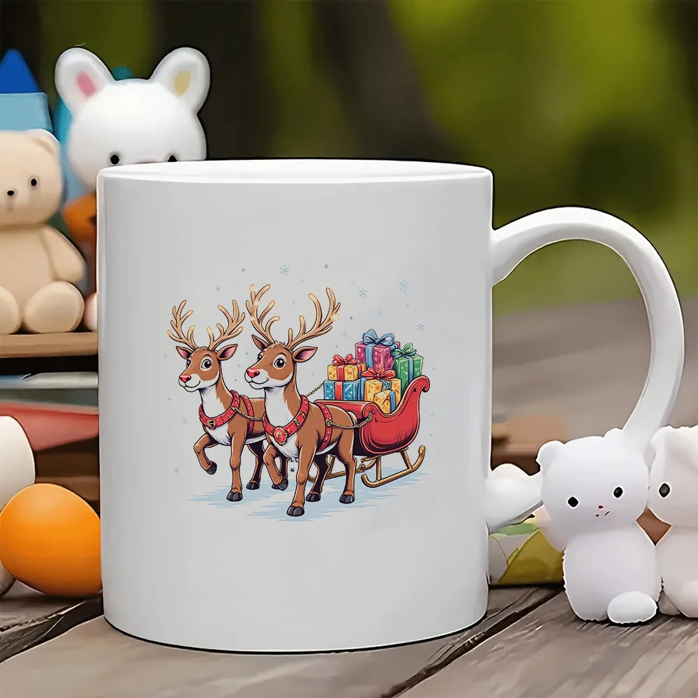 

11oz cartoon reindeer Christmas mug + holiday gift kids cup home office coffee mug essential Christmas gift