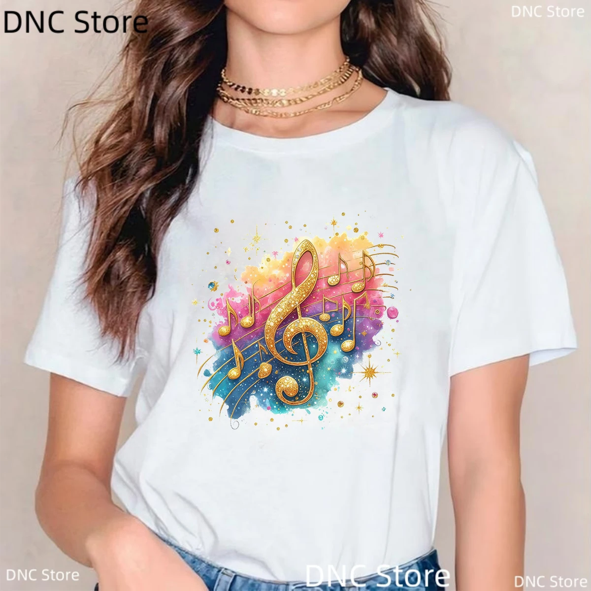 Floral Music Graphic T Shirt Women Musical Note Print Tees Music Lovers T Shirt Women Clothing Harajuku Tee Shirt Y2k Top Female