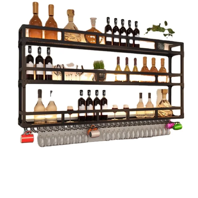 

Factory Direct Modern Simple Lighting Wall Hanging Wine Cabinet Bar Background Wine Rack Hanging Upside Down on the Household
