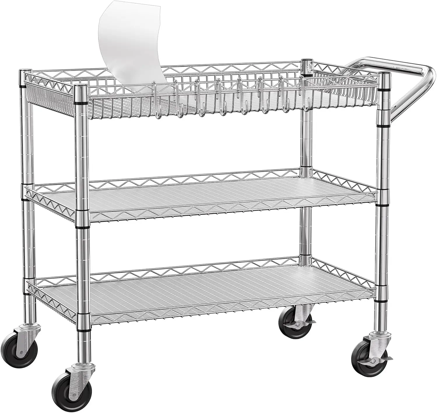 

Heavy Duty 3-Tier Utility Cart with Wheels, 990lbs Capacity, Silver Metal Rolling Cart for Indoor & Outdoor Use