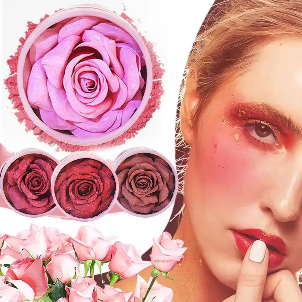 Fard à joues en poudre de Rose pétale 3D, résistant à l'eau, longue durée, formes de visage, poudre de maquillage, fleur, Blush Z2R2