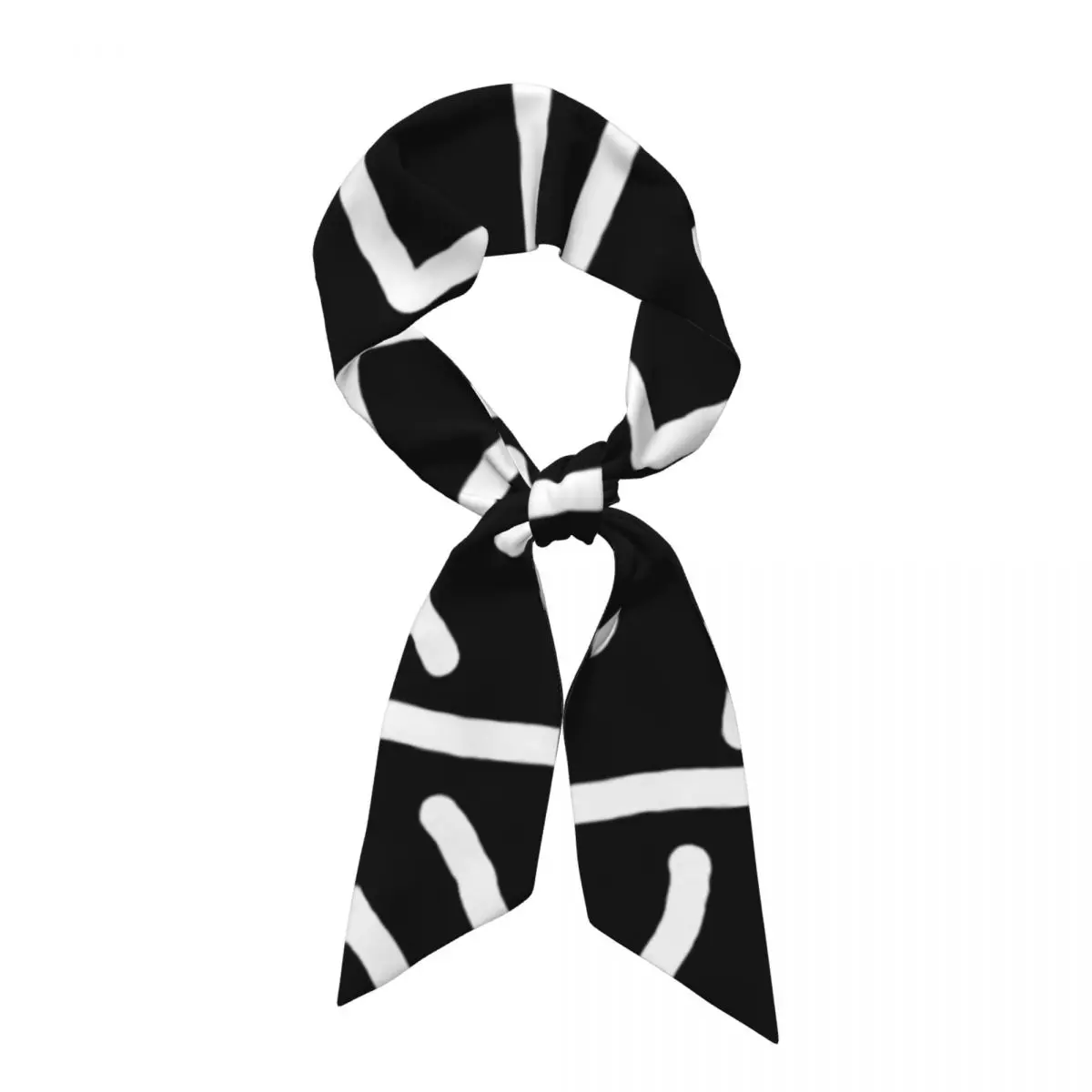 African Black Mudcloth Women Long Narrow Scarf Silky Skinny Scarf Multi-use Neck Head Wrap for Office Daily Party