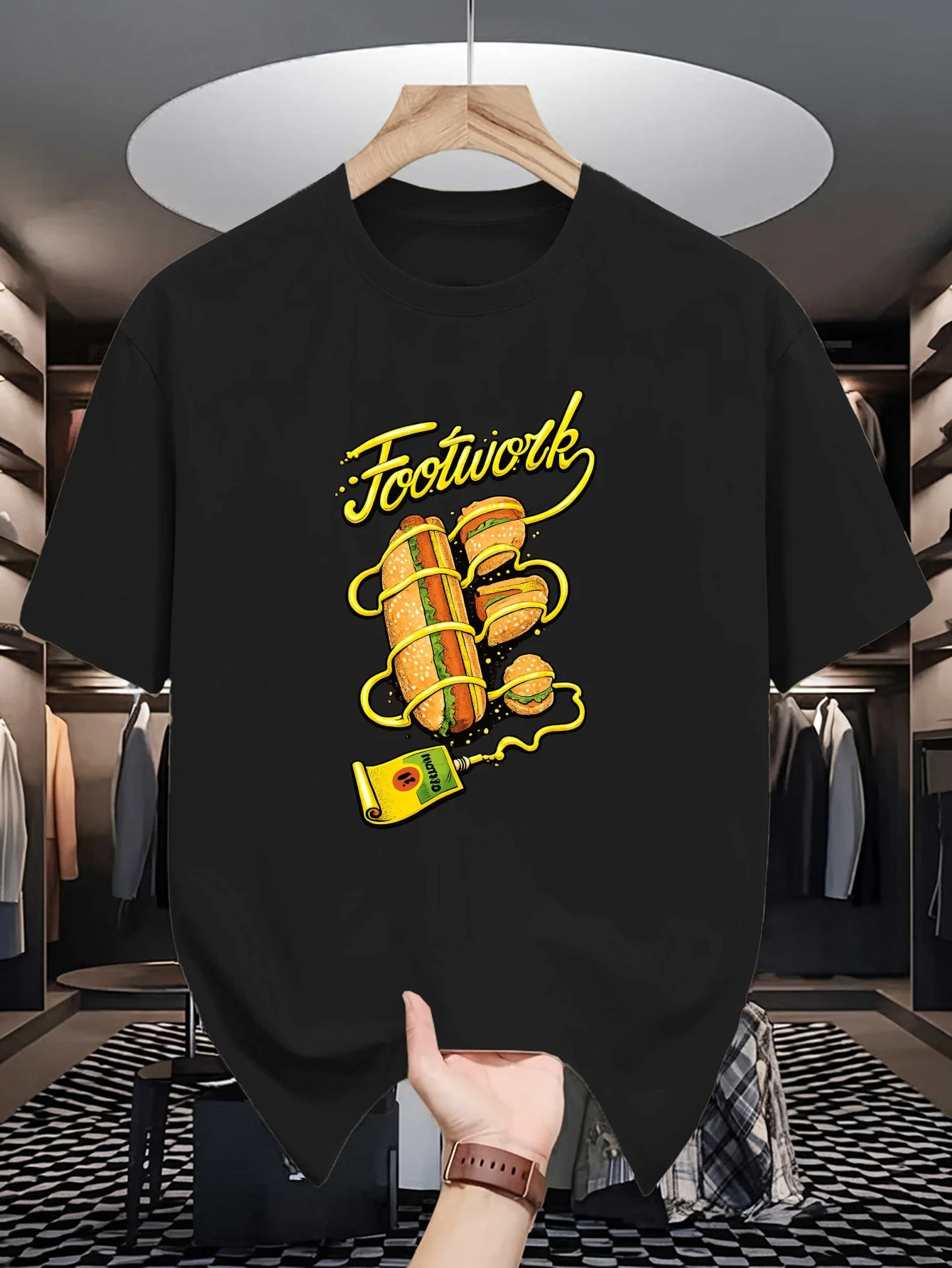 Vintage Hot Dog Burger Footwork Graphic Mens Crew Neck T Shirt Funny Fast Food Art Print Short Sleeve Casual Cotton Summer Tops