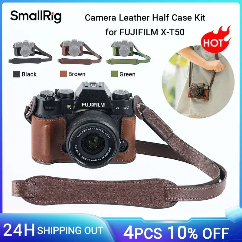

SmallRig X-T50 Camera Leather Half Case Kit for FUJIFILM X-T50, Retro Style, with Shoulder Strap (Black / Brown / Green) -4710