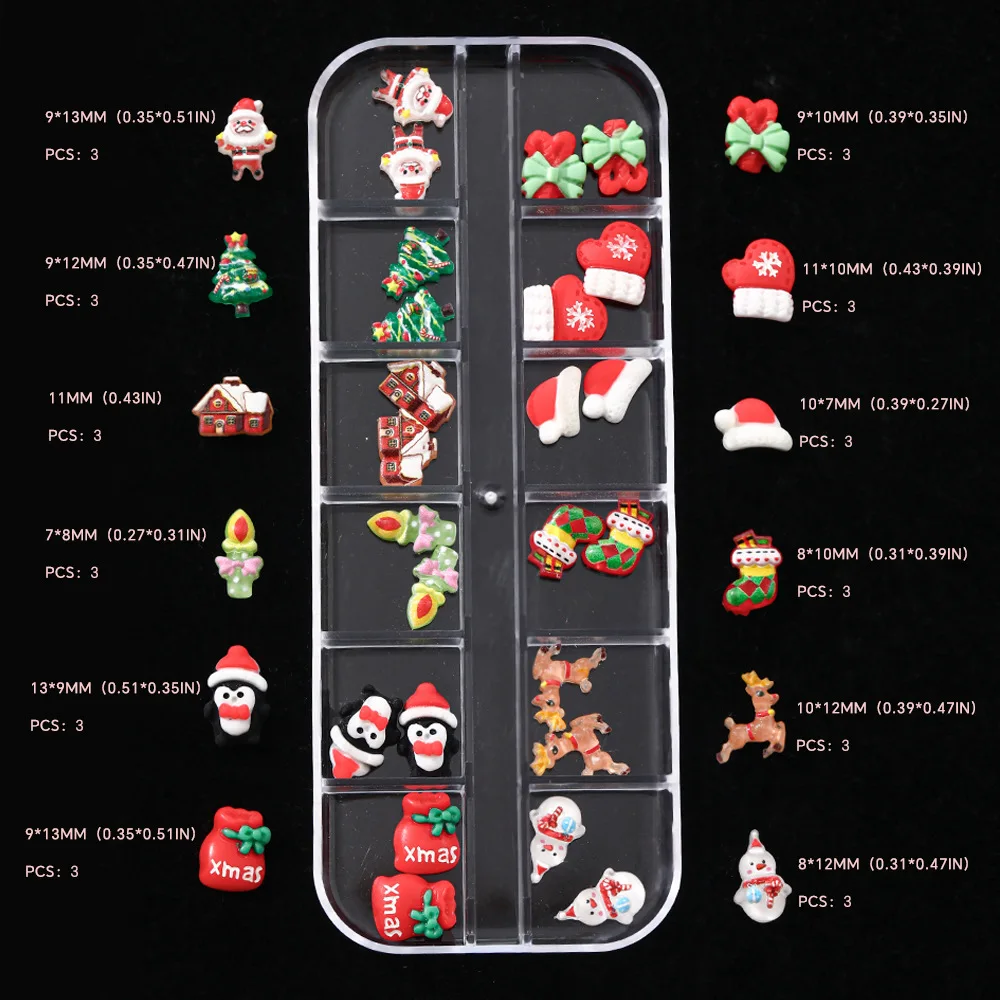 Ciondoli natalizi per nail art, decorazioni per unghie con pupazzo di neve con renna di Babbo Natale 3D, strass festivi per manicure fai da te